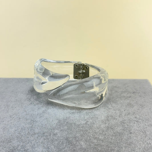 Vintage Clear Lucite Bypass Hinged Clamper Bracelet