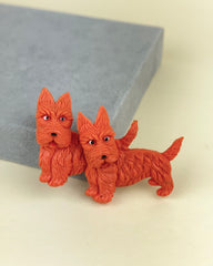 Vintage Celluloid Nodding Pair of Scottie Dogs Brooch Japan