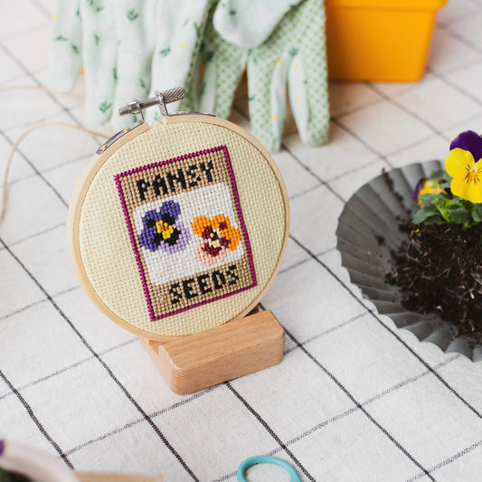 Cotton Clara Beginner Pansy Seeds Cross Stitch Kit