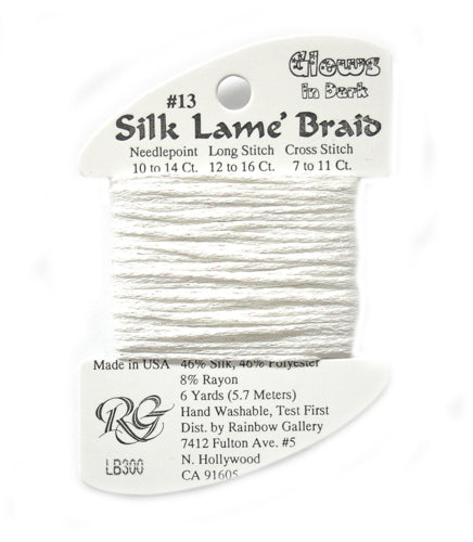 Rainbow Gallery Silk Lame Braid 13 - 300 White Glow in the Dark