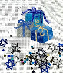 Kate Dickerson Needlepoint Collections Hanukkah Round with Clear Dome and Confetti Hanukkah Gifts Needlepoint Canvas