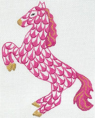 Kate Dickerson Needlepoint Collections Fishnet Mini Leaping Horse Pinks & Golds Needlepoint Canvas