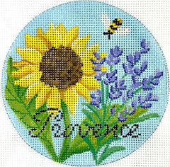 Kate Dickerson Needlepoint Collections Provence Lavender Sunflower and Bee Needlepoint Canvas