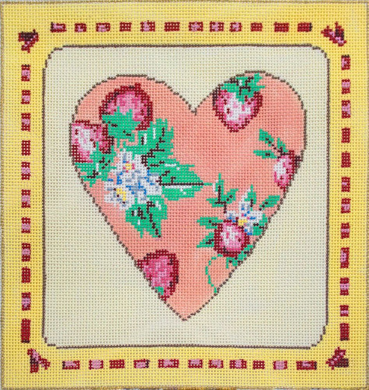 Fleur de Paris Corp Sandra Gilmore Strawberry Heart No. 1 Needlepoint Canvas