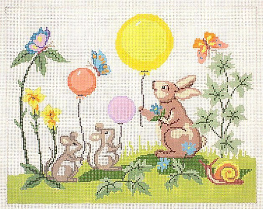 Barbara Russell Bunny & Mice with Balloons Needlepoint Canvas