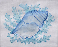 Kate Dickerson Needlepoint Collections Conch Shell with Coral All In Shades Of Blue Needlepoint Canvas