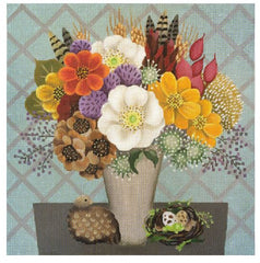 Melissa Shirley Designs Autumn Bouquet Nest and dove Needlepoint Canvas