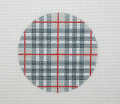 Kate Dickerson Needlepoint Collections Grays White & Red Plaid Round Needlepoint Canvas