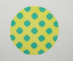 Kate Dickerson Needlepoint Collections Bright Disk Letter - Lime with Turquoise Polka Dots Needlepoint Canvas
