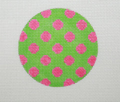 Kate Dickerson Needlepoint Collections Bright Disk Letter Kelly Green with Light Blue Dots Needlepoint Canvas