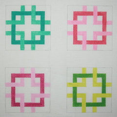Kate Dickerson Needlepoint Collections Set of 4 Coasters - Interlocking Squares - Multi Brights Needlepoint Canvas