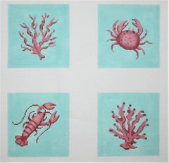 Kate Dickerson Needlepoint Collections Crustaceans & Corals on Caribbean Coaster Inserts Needlepoint Canvas - 4 Square