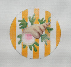 Kate Dickerson Needlepoint Collections Insert - Snail on Yellow Cabana Stripes Needlepoint Canvas - 3 Round