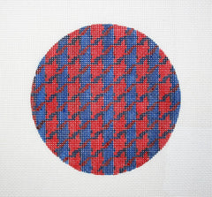 Kate Dickerson Needlepoint Collections Insert - Houndstooth - Marine Blue & Red Needlepoint Canvas - 4 Round