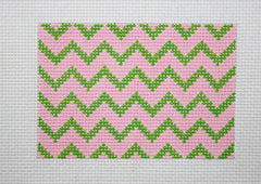 Kate Dickerson Needlepoint Collections Insert - Zigzag - Pink & Lime Needlepoint Canvas - 3.5 x 2.5