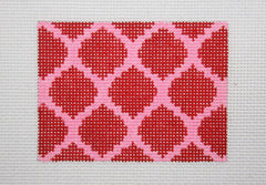 Kate Dickerson Needlepoint Collections Insert - Quatrefoils - Red on Pink Needlepoint Canvas - 3.5 x 2.5