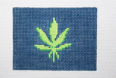 Kate Dickerson Needlepoint Collections Insert - Weed Leaf - Greens on Navy Needlepoint Canvas - 3.5 x 2.5
