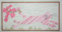 Kate Dickerson Needlepoint Collections Jilly Walsh Kitty Running Through Grass with Hearts Needlepoint Canvas