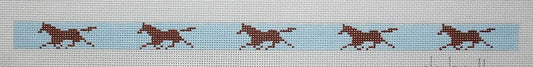 Kate Dickerson Needlepoint Collections Sunglass Strap - Running Horses - Brown on Light Blue Needlepoint Canvas