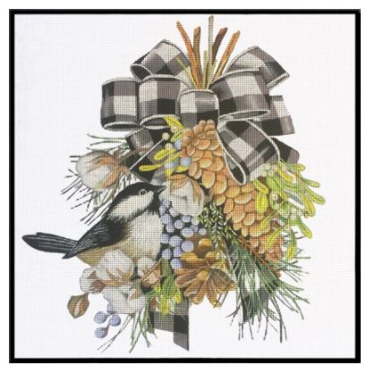 Melissa Shirley Designs Mary Lake Thompson Black & White Ribbon Pinecone Needlepoint Canvas