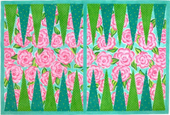Kate Dickerson Needlepoint Collections Backgammon Board Canvas - Lilly-Inspired Roses - Pinks, Greens & Turquoise Needlepoint Canvas