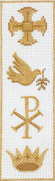 Kate Dickerson Needlepoint Collections Christian Symbols Bookmark Golds on White Needlepoint Canvas