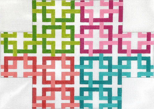 Kate Dickerson Needlepoint Collections Brick - Interlocking Squares - Coral, Lime, Aqua & Pink Needlepoint Canvas