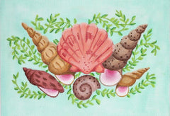 Kate Dickerson Needlepoint Collections Clutch Mixed Shells Rectangle Aqua Bkgd. Needlepoint Canvas