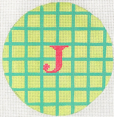 Kate Dickerson Needlepoint Collections Celadon with Turquoise Grid Watermelon Insert Needlepoint Canvas - 4 Round