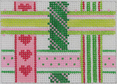 Kate Dickerson Needlepoint Collections Credit Card Case Insert - Woven Ribbons - Pinks & Greens Needlepoint Canvas - 3.5 x 2.5