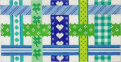Kate Dickerson Needlepoint Collections Insert - Woven Ribbons - Blues & Greens Needlepoint Canvas - 6 x 3