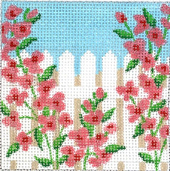 Kate Dickerson Needlepoint Collections Insert - Rose Covered Picket Fence Needlepoint Canvas - 3 Square