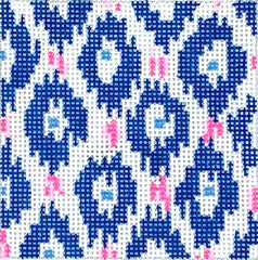 Kate Dickerson Needlepoint Collections Insert - Ikat - Dark Blues with Pink Needlepoint Canvas - 3 Square