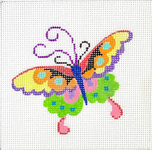 Kate Dickerson Needlepoint Collections Chinese Butterfly Square Insert Needlepoint Canvas