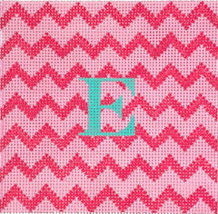Kate Dickerson Needlepoint Collections Square Insert Zigzag Raspberry on Pink Needlepoint Canvas - 4 Square