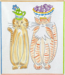 Kate Dickerson Needlepoint Collections Jilly Walsh - Dog with Watering Can & Cat with Bowl of Candy Needlepoint Canvas