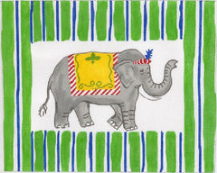 Kate Dickerson Needlepoint Collections Kelly Rightsell - Elephant with Blue & Green Stripes Needlepoint Canvas