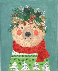 Kate Dickerson Needlepoint Collections Mia Charro Christmas Squad Bear On Sage Green Needlepoint Canvas