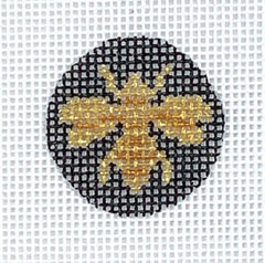 Kate Dickerson Needlepoint Collections Insert Gold Bee on Black Needlepoint Canvas - 1 Round