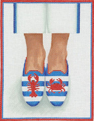Kate Dickerson Needlepoint Collections Here's Looking at Shoe - Needlepoint Lobster/Crab Loafers - Red, White & Blue Needlepoint Canvas