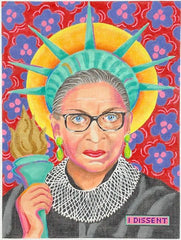 Kate Dickerson Needlepoint Collections Supreme Ruth Bader Ginsburg with Lace Collar & Liberty Torch Needlepoint Canvas