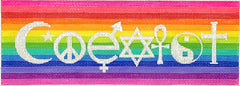 Kate Dickerson Needlepoint Collections Coexist International Symbols In Sparkly White Needlepoint Canvas