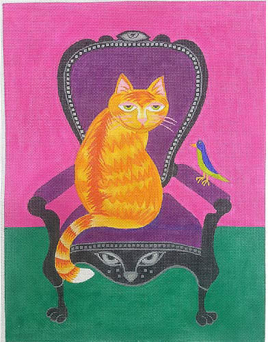 Zecca Cat On A Velvet Chair  Needlepoint Canvas