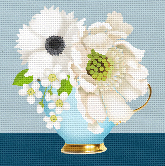 Melissa Shirley Designs Blue And White Teacup MS Needlepoint Canvas