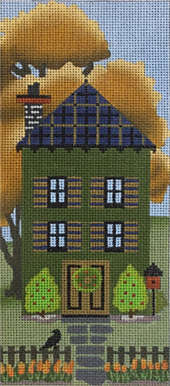 Melissa Shirley Designs Dark Green Autumn House Needlepoint Canvas