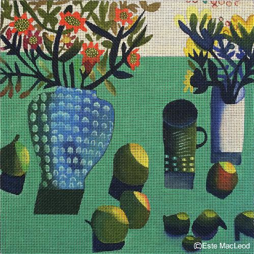 Melissa Shirley Designs Blue Vase & Figs MS Needlepoint Canvas