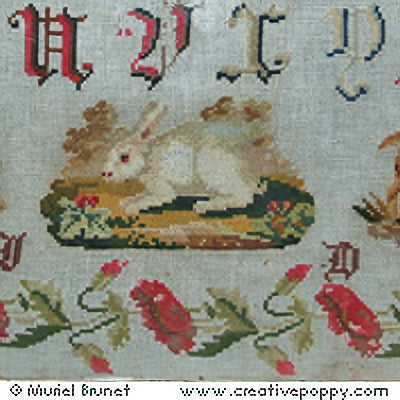 Creative Poppy Muriel Berceville Antique Sampler with Poppies Cross Stitch Pattern