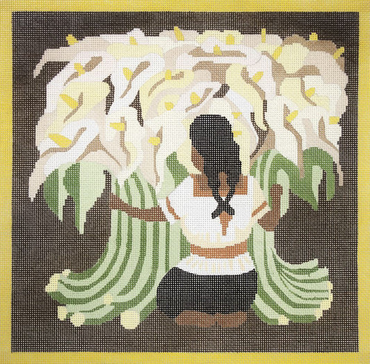 Changing Woman Designs Diego Rivera Girl with Lilies Needlepoint Canvas