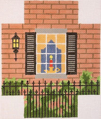 Silver Needle Window Scene Small Doorstop Needlepoint Canvas