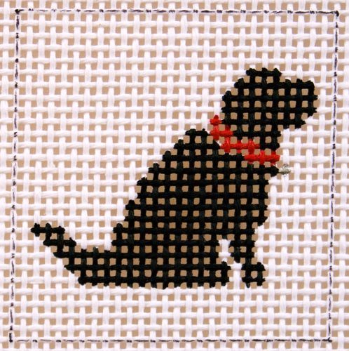 Silver Needle Black Lab Sit Mini Needlepoint Canvas
